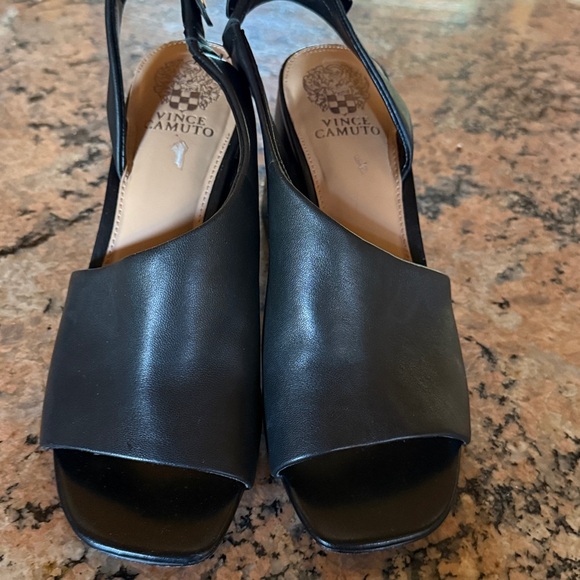 Vince Camuto VP Salaweigh Black Leather Slingback block Heels size 10 - Picture 7 of 10